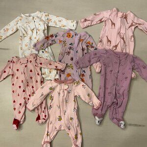 Lot of 7 Preemie Girl Sleep and Play Carters